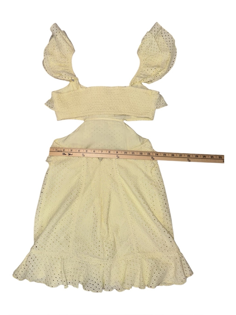 MAJORELLE Spencer Mini Ruffle Eyelet Yellow Dress Small - Picture 8 of 10